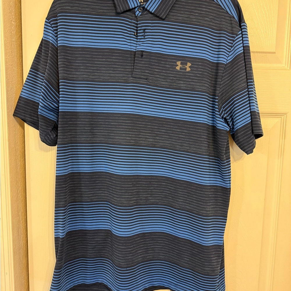 Under Armour Men's Polo in Black and Blue Stripes